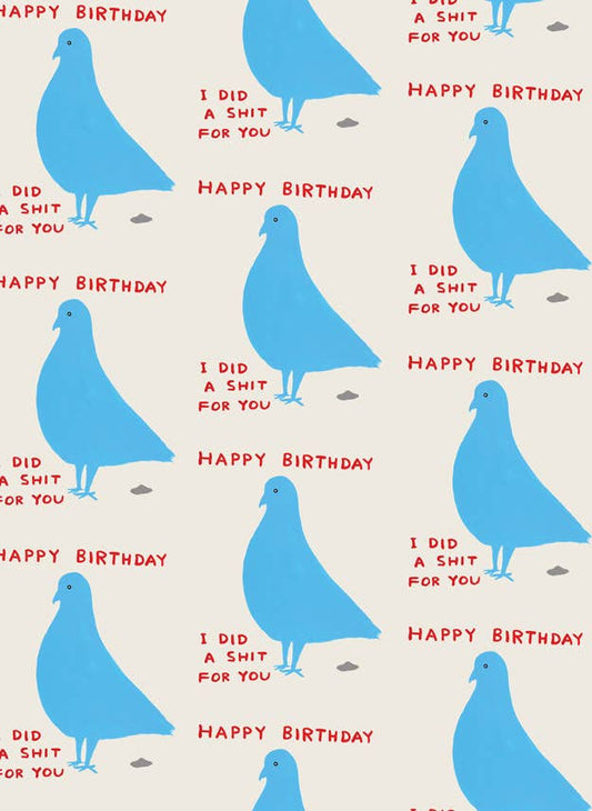 David Shrigley Gift Wrap - Pigeon**Pack of 2 Sheets Folded**