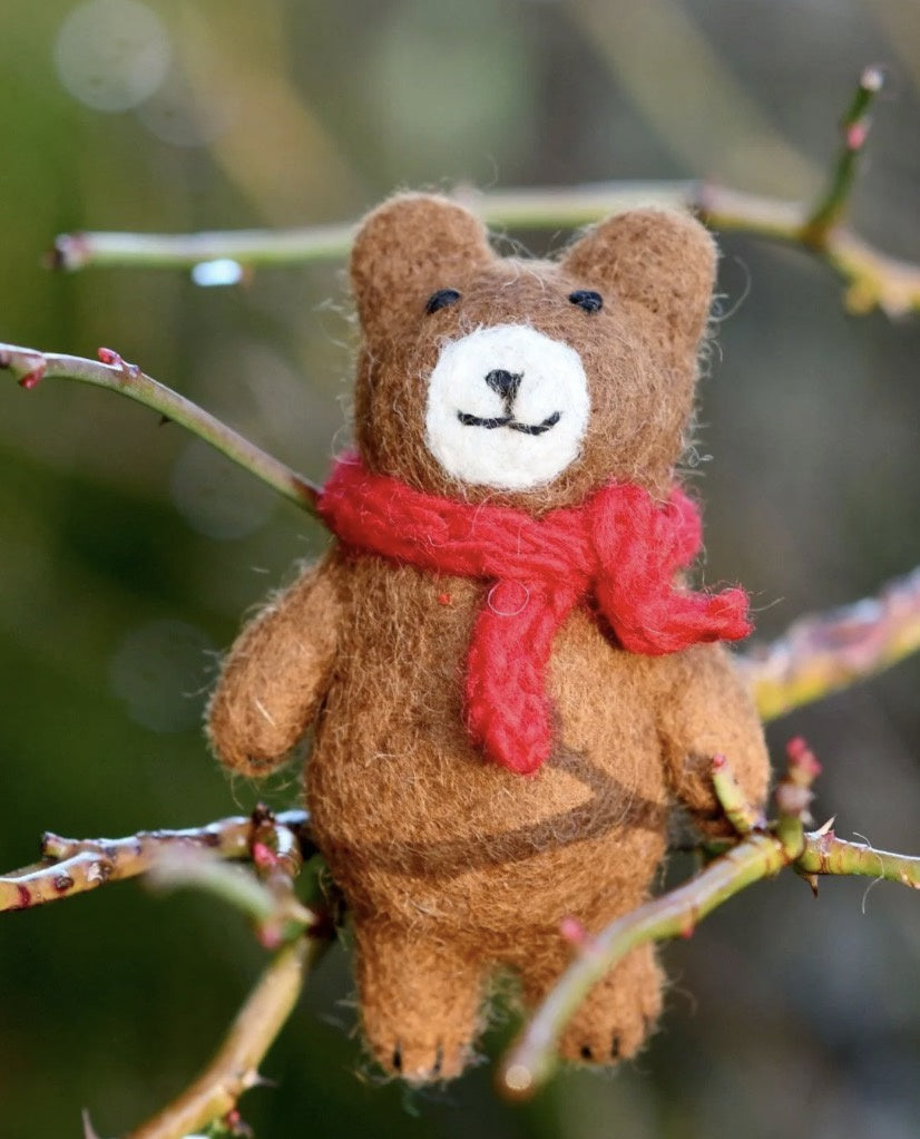 Tara FELT BROWN BEAR WITH RED SCARF TOY