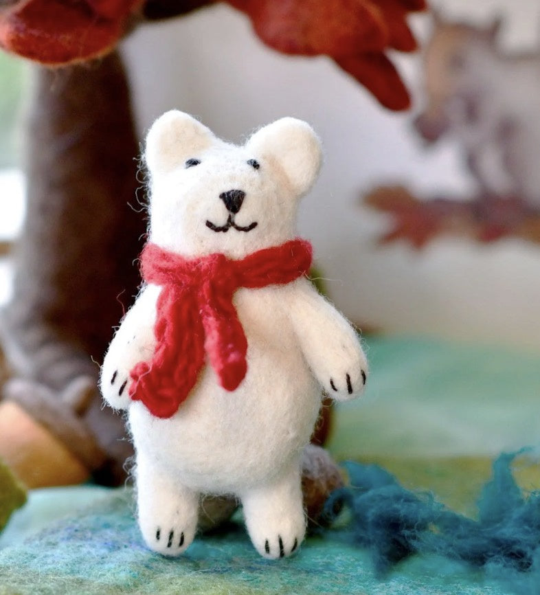 Tara FELT POLAR BEAR WITH RED SCARF TOY