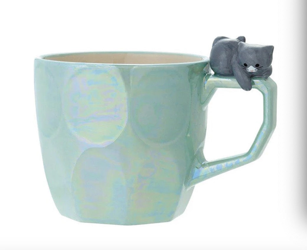 Decole Playing Cat Luster Mug -Blue