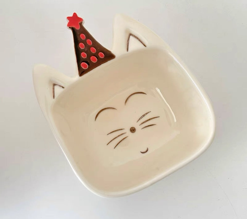 Handmade animal small bowl - white cat