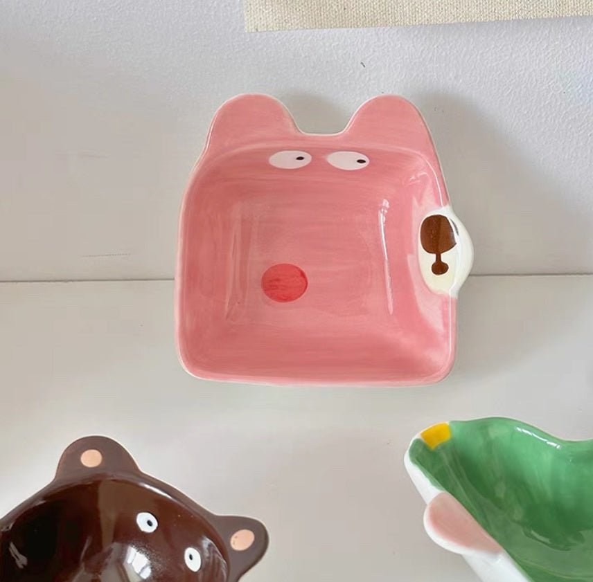 Handmade animal small bowl - pink face