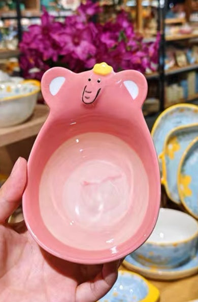 Hand made animal small bowl - pink elephant